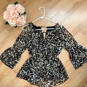 Glamorous Flowy Leopard Print Blouse With Ruffles